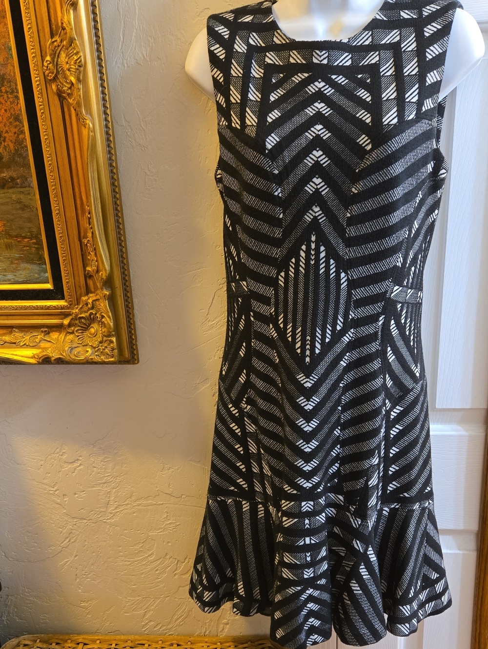 Diane Von Furstenberg Black and White Geometric Midi Dress